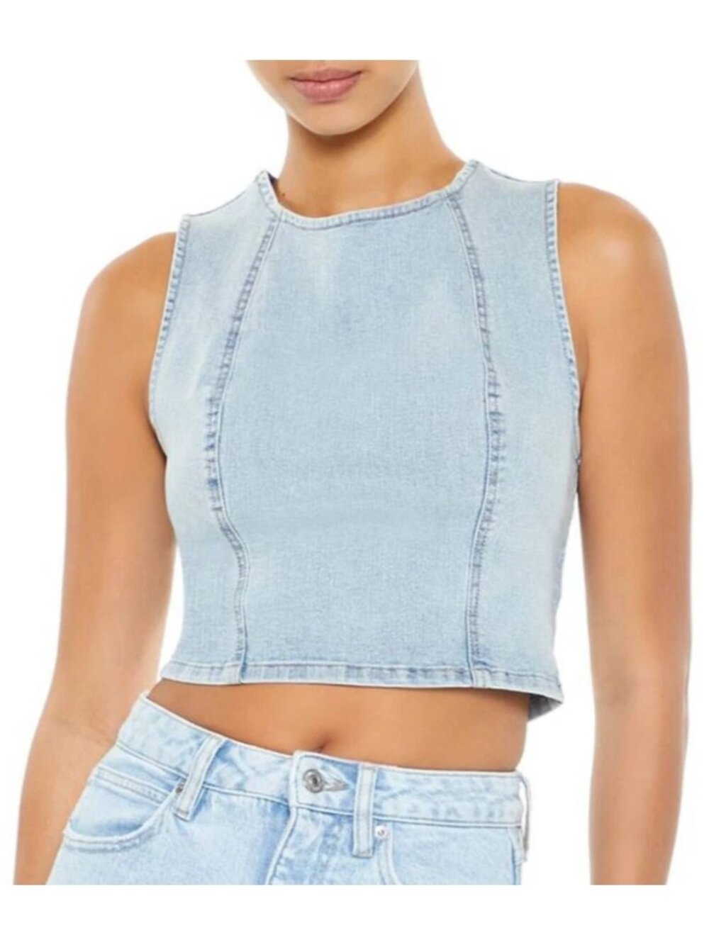 Denim light blue sleeveless cropped tank top Women's size SMALL y2k 90s crop